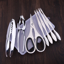 剥螃蟹吃蟹工具304不锈钢蟹八件蟹钳蟹夹蟹针海鲜剪吃大闸蟹螃蟹 2只蟹钳+蟹剪+4只蟹挑+送收纳盒