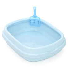 爱丽思敞开式猫厕所猫砂盆猫便盆猫咪开放式猫沙盆入厕用品带猫砂铲 青色 大号