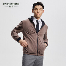 By Creations柏品双面穿防风抗皱连帽夹克男休闲针织微弹短款外套舒适商务简约 浅咖色 S