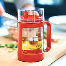 日本ASVEL阿司倍鹭大容量不挂油玻璃油壶厨房餐厅防漏油瓶带把手酱油醋调料瓶350ml 红色 350ml