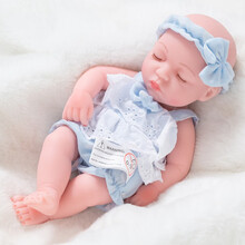 仿真娃娃毛绒玩具婴儿女孩全软胶洋娃娃逼真睡眠会说话唱歌的重生假娃娃公仔玩偶 275-2闭眼 蓝花边（男娃） 无声版