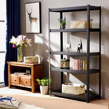 皇球 置物架家用五层货架子办公室店铺展示架黑色书架层架多层置物架货架 内孔砂纹黑80*30*150五层