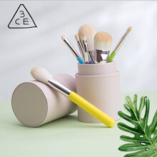 3CE 化妆刷收纳筒刷子便捷化520情人节礼物妆包收纳盒PU皮美妆刷筒套刷桶防尘防灰带盖 黑色桶