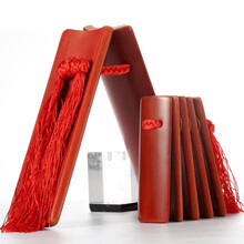 奇宝居乐器 专业儿童快板 成人快板 幼儿快板乐器黑木红木原木色亮光工艺水煮快板 原色天然快板 红款+绒布套+亮光工艺 成人款