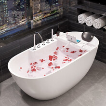 凯颂莱帝(KINGSLY)独立式浴缸家用成人卫生间欧式小户型浴盆浴池亚克力情侣 空缸+下水+落地黑色款)龙头套装 约1.4米