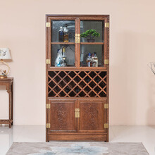慢象红木家具非洲鸡翅木（学名：非洲崖豆木）酒柜展示柜陈列柜实木中式玻璃多层储物柜古董柜文件柜客厅隔断 酒柜单个