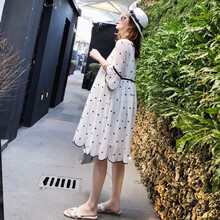 孕妇装夏装外出2019新款刺绣孕妇连衣裙中长款时尚潮妈孕妇裙子夏季宽松透气 白色 M