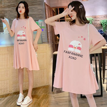 孕妇装夏装外出2019新款上衣t恤孕妇连衣裙中长款时尚潮妈孕妇套装夏季宽松透气孕妇裙子 粉色 M