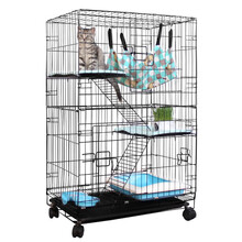 【送货上楼时效无忧】汪好佳 猫笼 加粗侧开门折叠猫笼子大号猫别墅便携双层三层四层猫舍猫窝猫咪用品 黑色 600#三层