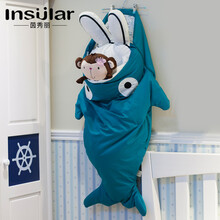 茵秀丽 婴儿鲨鱼睡袋秋冬季宝宝全棉抱被保暖儿童大号推车预留口6-12个月1-2-3-4岁 孔雀绿