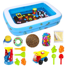 盈泰儿童充气游乐沙池决明子沙滩玩具套装大型户外玩沙池游泳池钓鱼池沙子玩具 1.1米2环加厚泡泡底+10斤决明子+沙滩11件套