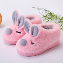 巴布旗 儿童包跟棉拖鞋男女室内防滑软底可爱宝宝小孩一家三口棉鞋 粉红色（球兔棉鞋） 22/23码/适合约1-2周岁/内长13.5cm