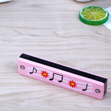 儿童口琴木质16孔 幼儿宝宝初学吹奏乐器音乐玩具迷你小孩口风琴 木口琴粉色(图案随机)