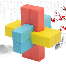 实木六根孔明锁鲁班锁神龙摆尾解锁解环玩具九连环榫卯 红色 榉木彩色六根