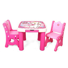 贝氏幼儿园学习桌椅套装 幼儿桌子组合儿童桌椅 塑料餐桌吃饭桌椅 粉色猫咪-1桌2椅