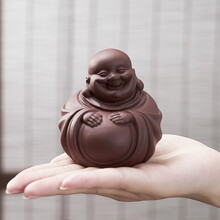 汉唐大肚弥勒佛紫砂茶宠摆件可养 功夫茶具笑口常开罗汉佛宜兴原矿手工玩茶茶道配件 大肚笑佛