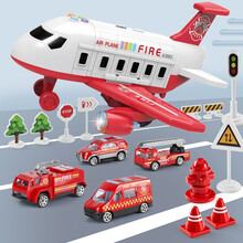 恩贝家族儿童男孩玩具婴幼儿早教大号飞机模型灯光音乐故事合金惯性消防车警车工程车套装生日礼物消防款