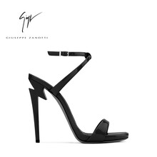 Giuseppe Zanotti GZ 雕刻式鞋跟镜面漆皮时尚高跟鞋凉鞋女 G-heel 黑色 39