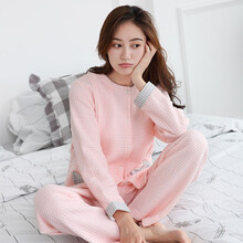 喜孕娇月子服秋冬加厚产后哺乳孕妇睡衣冬季纯棉保暖产妇喂奶衣秋冬款家居服怀孕期两件套装 .粉色 口袋蝴蝶结（夹棉款）. XL（建议140-165斤）