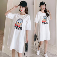 哺乳衣外出夏上衣孕妇装夏装2019新款孕妇连衣裙中长款时尚潮妈孕妇裙子夏季宽松透气 白色 M