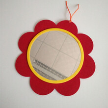 婴儿认知镜子  亚克力镜子安全镜子婴儿宝宝哈哈镜镜子玩具镜太阳花早教认知镜子 红色太阳花A款大 黄色包边 镜片直径20厘米