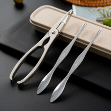 onlycook 吃蟹工具大闸蟹脚夹螃蟹钳蟹夹毛蟹蟹针 不锈钢吃螃蟹神器 蟹八件工具三件套四件套 标准款3件套+收纳盒