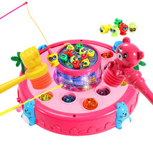 钓鱼玩具电动打地鼠儿童玩具男孩1-3岁婴幼儿2岁宝宝玩具女孩4-6周岁生日礼物 打地鼠&钓鱼二合一【配2锤+2鱼竿+3电池】粉