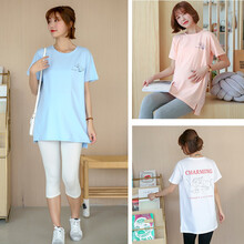 孕妇装夏装外出2019新款上衣t恤孕妇连衣裙中长款时尚潮妈孕妇套装夏季宽松透气孕妇裙子 粉色 M