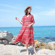 孕妇装夏装外出2019新款孕妇连衣裙中长款时尚潮妈孕妇裙子夏季宽松透气 红色 XXL