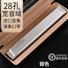 德国进口音簧Easttop28孔宽音域#ABCDEFG复音重音口琴高级成人专业演奏口琴乐器 复音银色F调