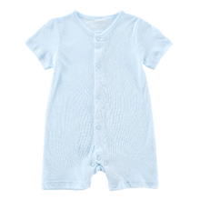 花花宝贝 新生婴儿连体睡衣宝宝大码夏季儿童薄短袖网眼竹纤维冰丝棉包屁哈衣空调衣爬服 蓝色 66cm