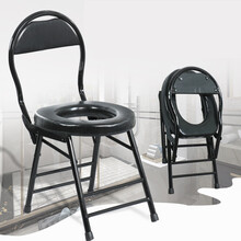 邦贸家用老人坐便椅器孕妇上厕所可折叠便携可移动舒适蹲坑凳马桶架子皮革面坐便凳 橘黑 43cm高黑色小折椅