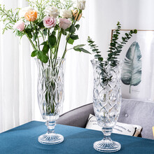 欧式风格描金工艺水晶玻璃花瓶落地花瓶家用客厅花瓶摆件装饰花器插花 风车花带脚花瓶 清光