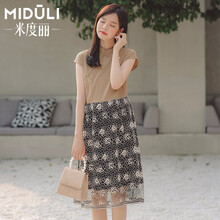米度丽 孕妈装孕妇连衣裙夏季旗袍改良洋气孕妇装夏天裙子蕾丝裙潮妈夏装 卡其色 M