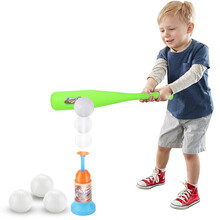 奥杰 儿童棒球玩具套装 宝宝球类发射器 棒球棒发球机体育户外健身运动用品 绿色-简装版