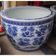 青花陶瓷鱼缸鱼盆特大水缸瓷缸睡莲盆大荷花缸碗莲缸乌龟缸金鱼缸 A款【直径63cm】山水
