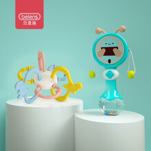 贝恩施婴儿玩具拨浪鼓摇铃一岁宝宝婴幼儿玩具新生儿牙胶可啃咬摇铃玩具0-1岁 摇铃拨浪鼓【夜息蓝】+牙胶软球