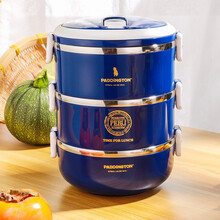 帕丁顿熊 304不锈钢饭盒三层保温桶学生便当盒多层密封防溢医院上班族神器带提手带保温袋带餐具 蓝色+保温袋+餐具