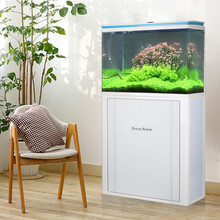 森森鱼缸中型底过滤金鱼缸家用落地玻璃生态大鱼缸客厅小型水族箱 白色 80cm长（带柜上过滤）发物流