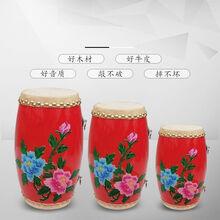 9/12/14/15cm成人儿童彩绘腰鼓牛皮腰鼓老年幼儿园秧歌舞蹈安塞鼓 15cm实木花腰鼓+全套配件+鼓包