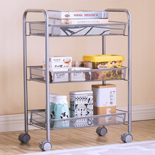 心家宜 厨房置物架网篮沥水小车 储物架多功能零食置物架婴儿孕妇用品 三层浴室储物架层架家用货架 银灰色45*27*63cm