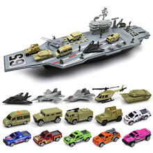 儿童辽宁号航空母舰战斗船军舰拼装航母模型战舰男玩具 航空母舰+皮卡合金车B【滑行】