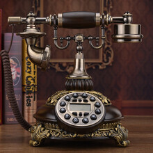 复古电话机欧式仿古电话机古董复古电话机创意时尚电话田园办公电话座机 无线：电信手机卡 咖色
