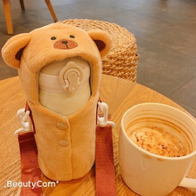 ins网红杯套创意斜挎毛绒保温杯套玻璃杯通用保护套 新款小萌熊杯套 不含杯子 300ML-350ML