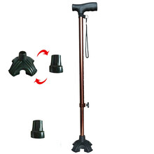 铝合金金加厚拐杖老人单脚手杖老年四脚拐棍多功能四角防滑助行器伸缩扙拐 酒红色小四角单脚两用型