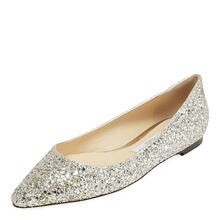周仰杰 JIMMY CHOO 女士ROMY系列香槟色闪光亮片尖头平底鞋 ROMY FLAT CGF 194 CHAMPAGNE 36.5
