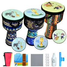 思雅晨（Saysn）非洲鼓手鼓桃花芯木手工整木掏空山羊皮丽江手鼓 英寸8 英寸9 英寸10 英寸12 大8寸环保木儿童款三款图案随机发一款
