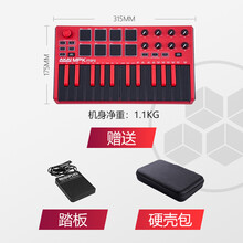 AKAI雅家MK2 3打击垫 25键MIDI便携控制器键盘 MPK Mini PLAY 品质定制款 红黑限量版+ 踏板 + 硬壳包