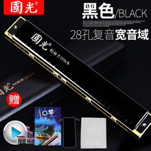 国光半音阶口琴回声囗琴乐器大全高级成人专业28孔复音重音调宽音域初学者儿童入门学生自学送礼上海 复音28孔宽音域典雅黑送全套