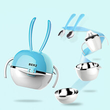 儿童餐具套装 婴儿碗勺防摔不锈钢碗宝宝辅食喂养餐具礼品 兔（蓝）礼品装